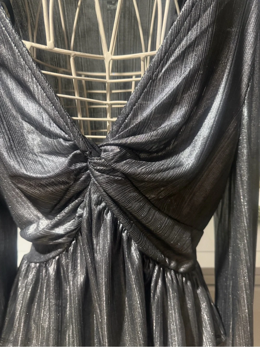 BOLD elements Shimmery Black Twist-Front Peplum Blouse
